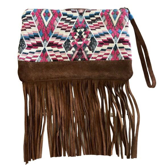 American Eagle Outfitters Brown Leather Suede Wristlet Boho Fall Western Purse - Picture 2 of 10